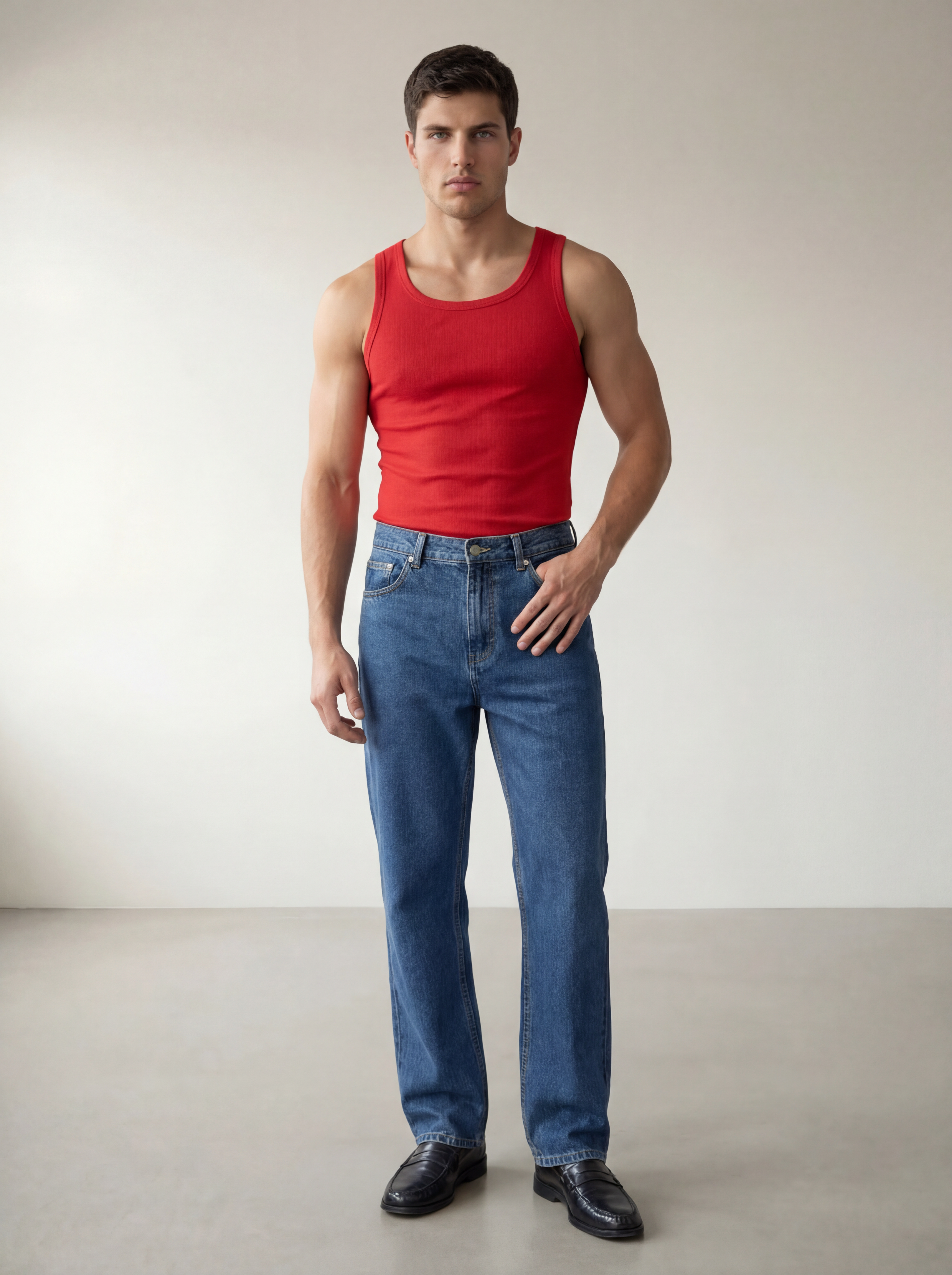 The Peter Muscle-Fit Ribbed Tanktop - Red