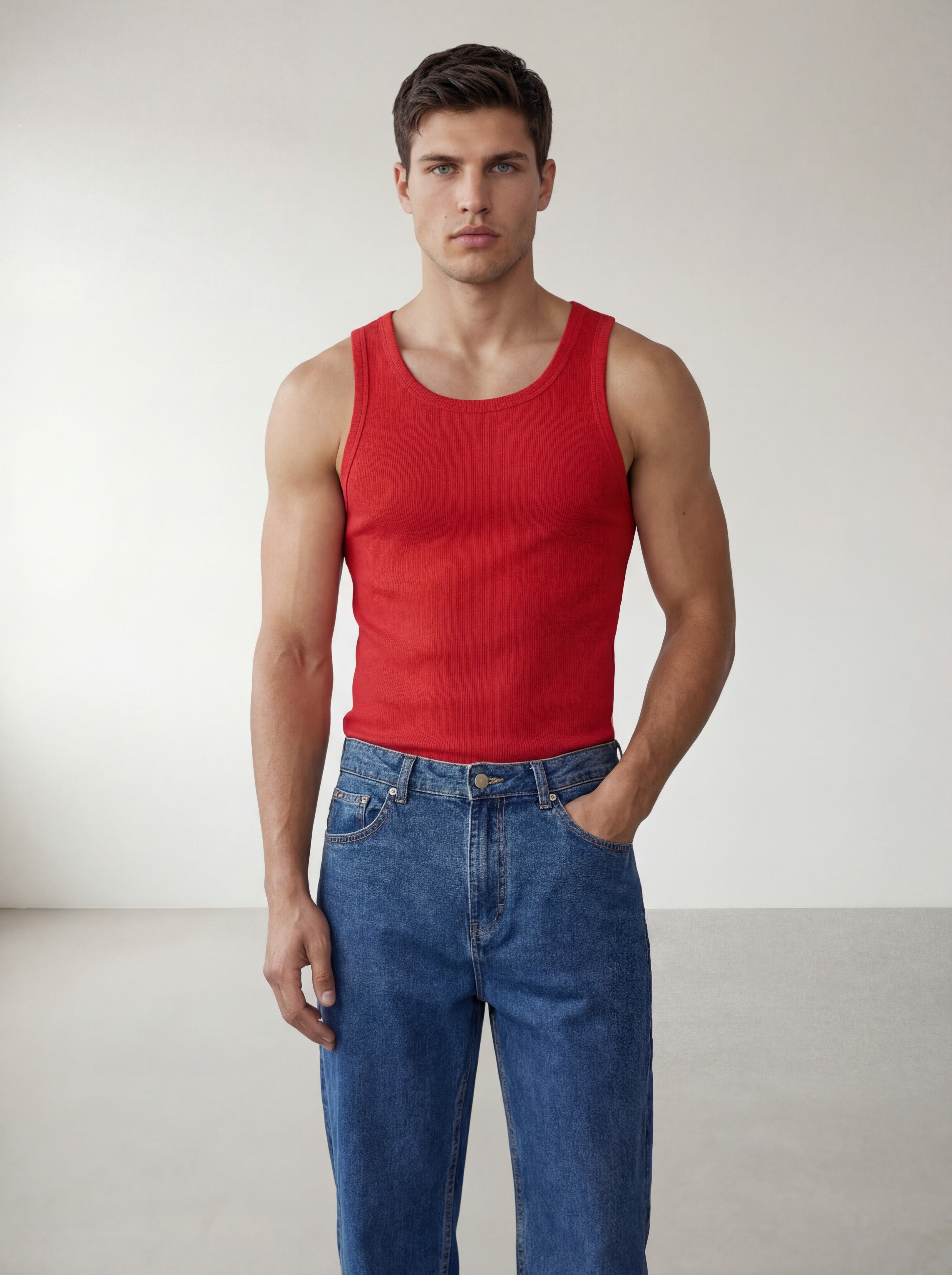 The Peter Muscle-Fit Ribbed Tanktop - Red