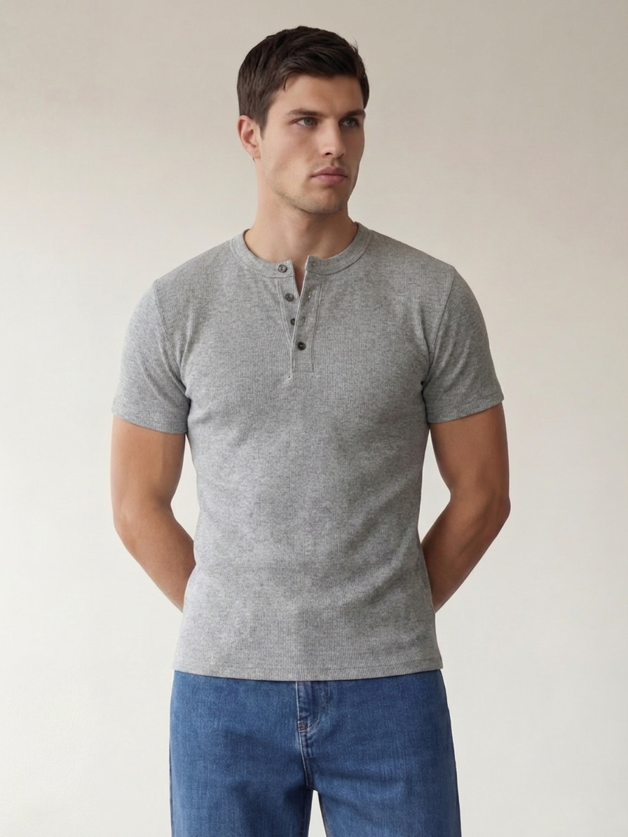 The Peter Muscle-Fit Henley Ribbed T-shirt
