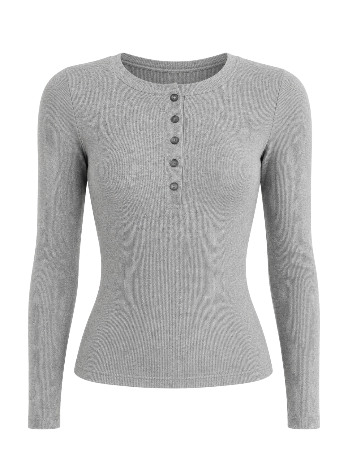 The Petra Henley Top - Light Grey Melange