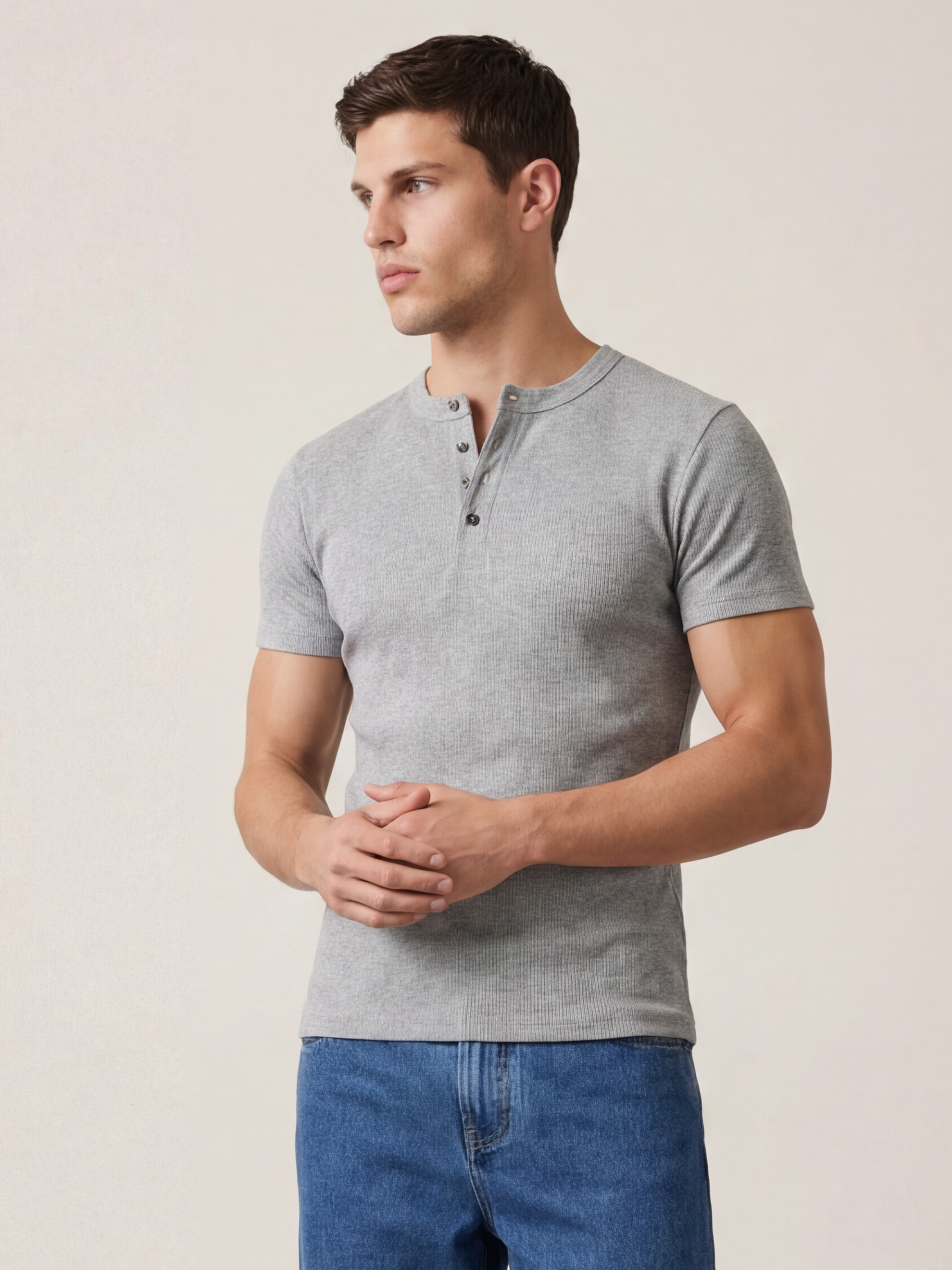 The Peter Muscle-Fit Henley Ribbed T-shirt