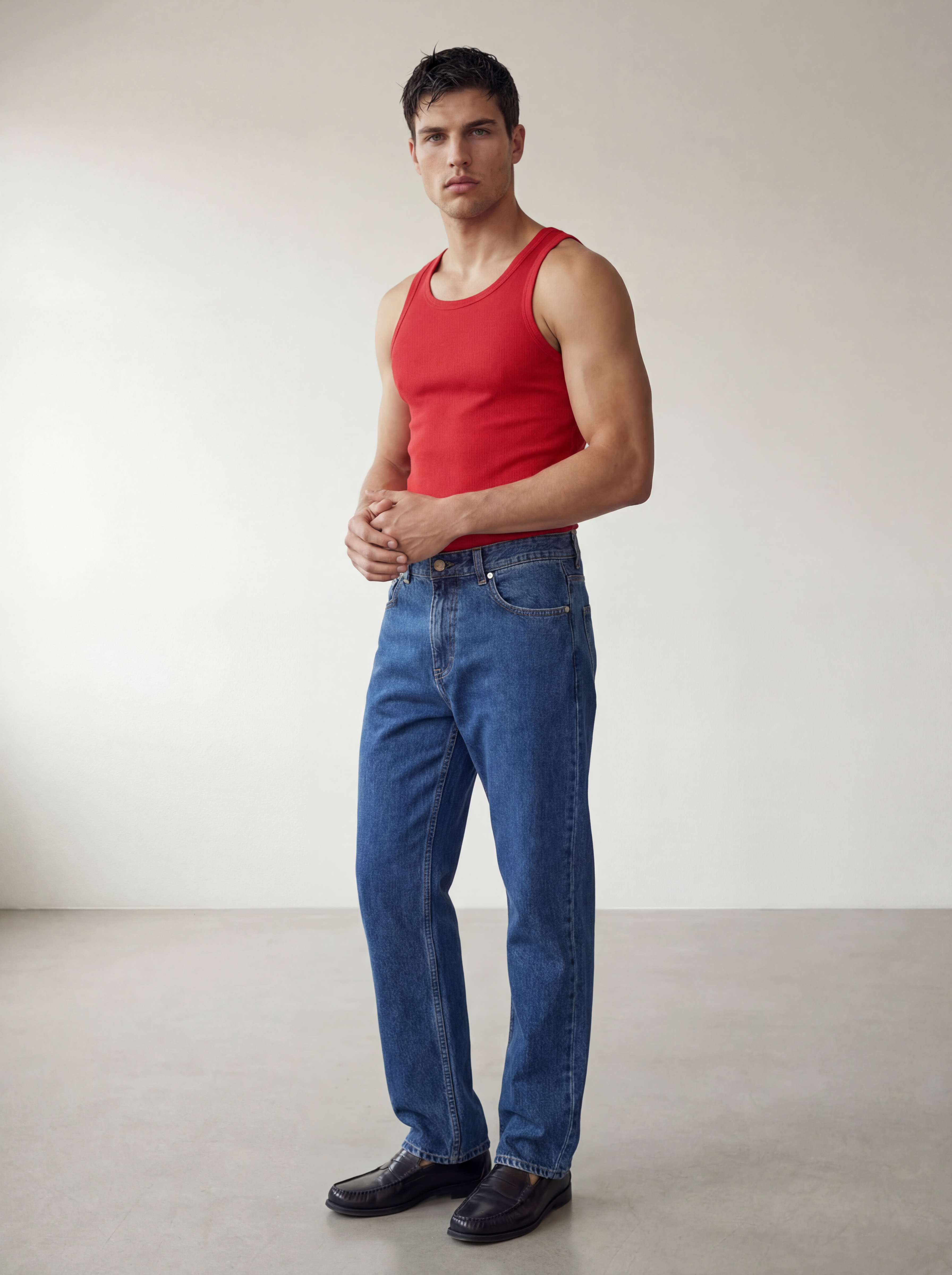The Peter Muscle-Fit Ribbed Tanktop - Red